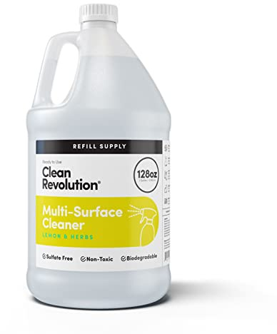Clean Revolution Multi Surface Cleaner Refill Supply, Non-Toxic, Eco-Friendly & Plant-Based, Ready to Use, Lemon & Herbs, 128 Fl Oz (1 Gallon)