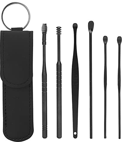 Löffel für Ohrenstäbchen, Ohrenschmalz-Reiniger-Set Effizienz und gründliche Spirale für Gehörgangsschmutz(black)
