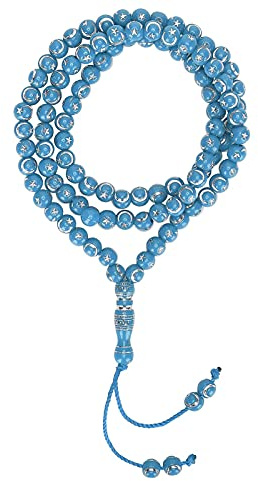 Hztyyier Islamische Gebetskette, 99 Perlen, Rosenkranz mit Goldschrift, 49 cm, Blau