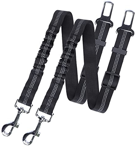 Nobleza Ceinture Voiture pour Chien, 2 Pcs Harnais avec Absorption des Chocs et Elastique Réglable, Ceinture de Sécurité en Nylon avec Bandes Réfléchissantes, 50-70cm