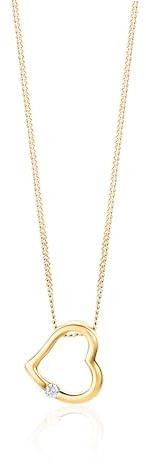 MIORE Schmuck Damen 0.01 Ct Diamant Halskette mit Kettenanhänger Herz mit Solitär Diamant Brillant Kette aus Gelbgold 18 Karat / 750 Gold