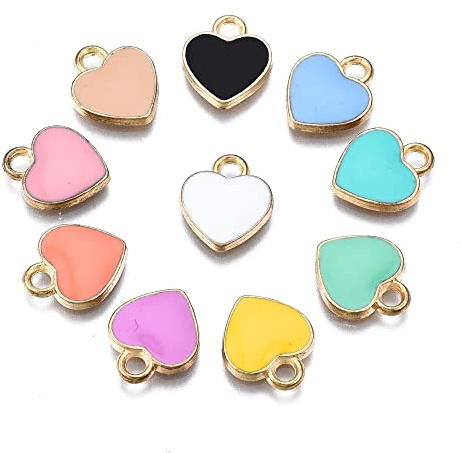 DanLingJewelry 100 Stück Legierung Emaille Herz Charms Pfirsich Herz Charms Emaille Dangle Anhänger für Valentinstag Schmuckherstellung Zubehör