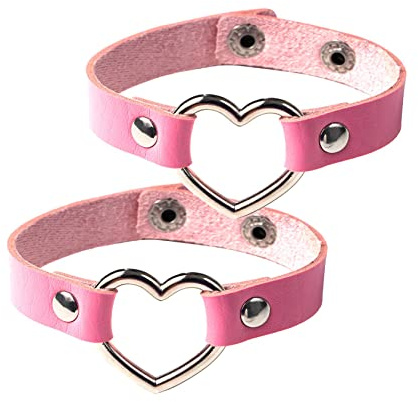 MILAKOO Punk Armbänder für Damen Herren Herz Form PU Leder Goth Armbänder einstellbar pink