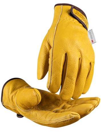 Guantes de trabajo de cuero de invierno, cálido forro Thinsulate 3M para trabajo en clima frío, 100% cuero vacuno de grano completo con resistencia a la abrasión y a las perforaciones, talla grande