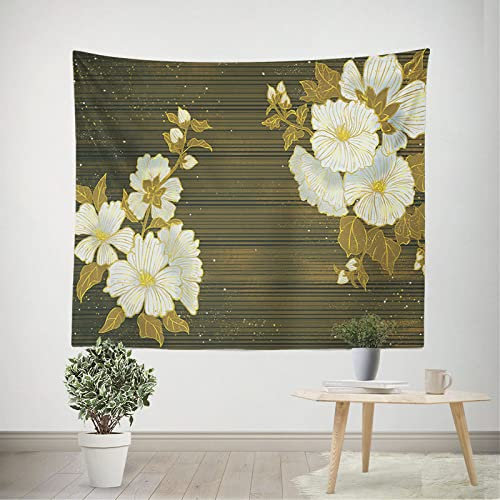 Wandteppich, Retro-Asiatischer Orientalischer Wandteppich, Wandbehang, Braun, Gestreift, Magnolienblüte, Blumenblätter, Wandteppiche Für Schlafzimmer, College, Wohnheim, Wohnzimmer, Zuhause, Str