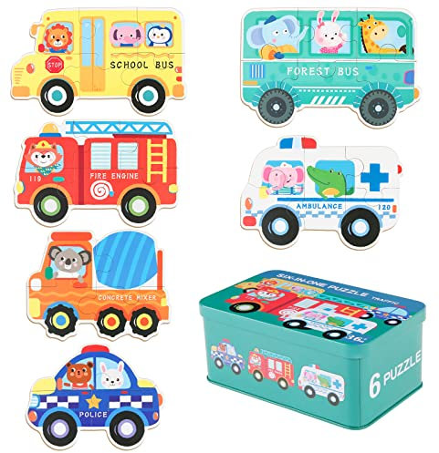 Kinderpuzzle, Victse 6 Stück Holzspielzeug Puzzle für Kinder, Holzpuzzle ab 2 3 4 5 Jahren, Montessori Spielzeug Jigsaw Set, Formpuzzles Frühes Lernen Lernspielzeug Geschenke
