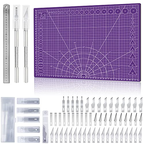 Tappetino da Taglio A3 Autorigenerante Tappetini per Taglio Viola Cutting Mat Con Accessori Cutter di Precisione Penna da Taglio Antiscivolo e Durevole Tappeto da Taglio Per Artigianale Craft, etc.