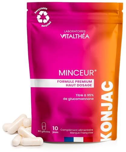 KONJAC PREMIUM | Satiété & Ligne | Haut Dosage | Glucomannane titré à 95% | Fabrication France | 60 Gélules | LABORATOIRES VITALTHEA (60 gélules (lot de1))