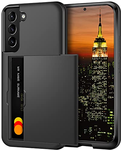 Coolden Handyhülle für Samsung Galaxy S23 Hülle Case Kartenfach [2 Karten] | Armor Stoßfest Schutzhülle Silikon Weicher TPU Bumper Cover Heavy Duty Etui Hülle Case für Samsung Galaxy S23, Schwarz