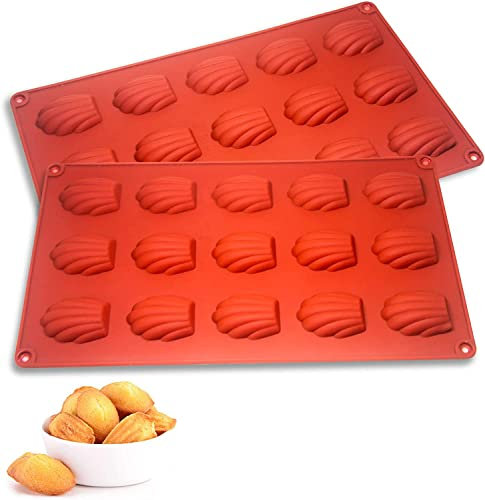 LATRAT 2 Stück Madeleine Backformen Silikon Backform für Madeleine Für Schokolade,SüßIgkeiten,Kekse,Eiswürfel (15 Hohlräume,Braun,2 Stück)