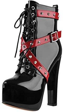 Only maker Bottines tendance pour femme, Couleur : noir laqué, 44 EU