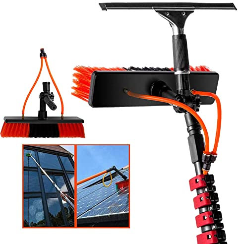 RayGenius 3.6-12m Wasser GefüTtert Pole, Outdoor Fensterreiniger, Fensterreiniger Kit Wasser/Schlauch GefüTtert Pole Professional Fenster Rakel Reiniger-(Mit Schaber),35cmbrushhead-12M/39FT