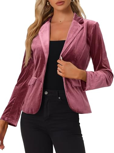 Allegra K Giacca da lavoro da donna in velluto, vintage, con risvolto dentellato e bottoni sul davanti, Rosa sporca., S