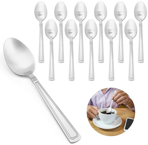 HaWare Kaffeelöffel, 12-teilig Teelöffel Dessertlöffel mit Polygonale Liniengravur Griff, Edelstahl Espressolöffel Kleiner Löffel für Kaffee/Dessert/Espresso/Müsli, Spülmaschinenfest - 13,5 cm