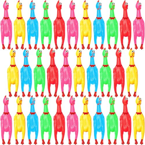 Honoson Hundespielzeug aus Gummi, 30,5 cm, 32 Stück, 30,5 cm, quietschendes Huhn, quietschend, laute Geräuschmacher für Erwachsene, Hunde, Haustiere, reduziert Trennung, Stress, Angst (mehrfarbig)