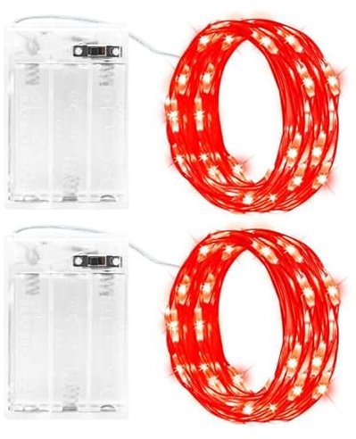 cshare LED Lichterkette Batterie, 2x 3M 30LED Kupferdraht Lichterketten Akku mit Timer Wasserdicht Fairy Lights für Zimmer Garten Krüge Weihnachten Innen Außen Dekoration,Rot