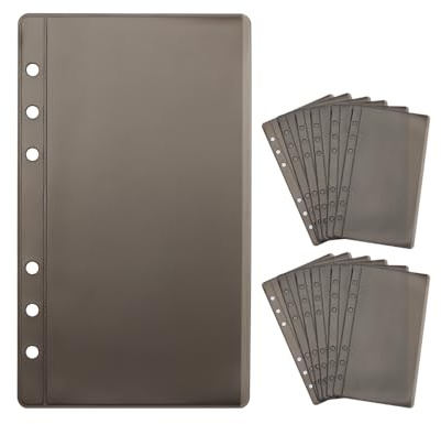 NatSumeBasics 12 Black A6 Binder Pockets Zipless Cash Envelopes Budget Planner Inserts Sleeves for 6 Ring A6 Binders Organizer (Black)