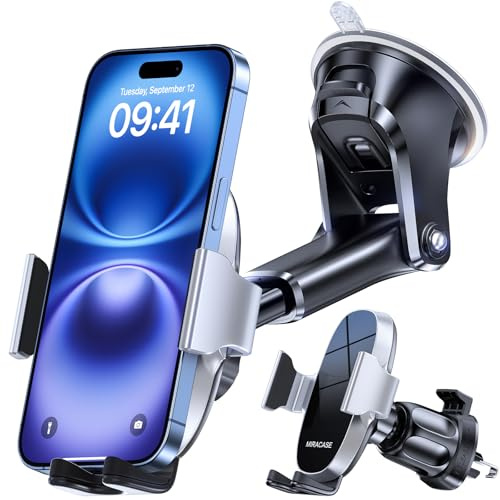 Miracase Handyhalterung Auto Universal [Starker Saugnapf und Metallhaken] kfz Handy Halterung lüftung Armaturenbrett Windschutzscheibe Handyhalter für iPhone Galaxy Alle Smartphone Silber