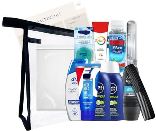 Kit da toilette approvato TSA per uomo – Set di articoli da toeletta da viaggio essenziali – Borsa da toilette per vacanze e affari