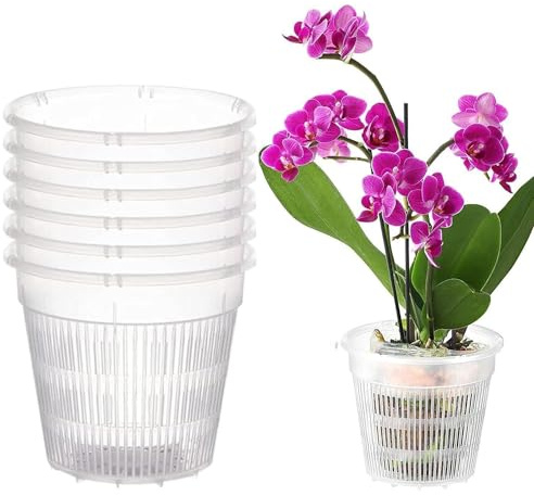 Youning Orchideentöpfe Transparente Atmungsaktive Orchideentopf aus Kunststoff mit Löchern Orchideen Pflanztöpfe zum Umtopfen Blumentopf für Orchidee Sämlinge Sukkulenten Topfpflanzen 6 Stück (16cm)