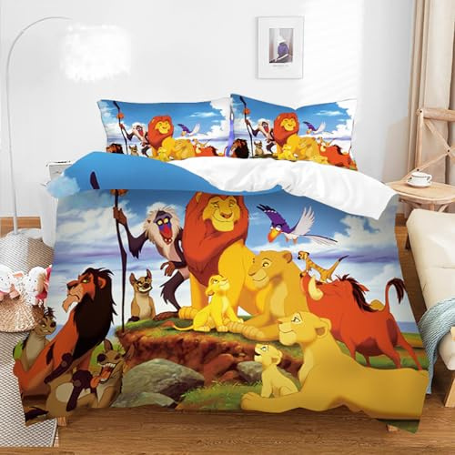 Ste-X Bettwäsche-Set König Der Löwen, Bettbezug-Set Für Jungen Und Mädchen, Junior-/Kinderbett, Wendbar, Schöner Bunter Bettdeckenbezug (135x200cm,Löwe 01)
