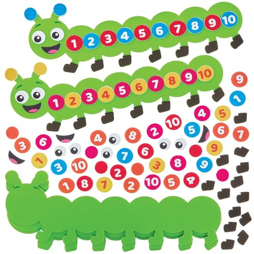 Baker Ross FN108 Zählende Raupen-Bausätze – 5er-Pack, MINT, Naturwissenschaften, Mathematik und Lernhilfen für Kinder und Schulen