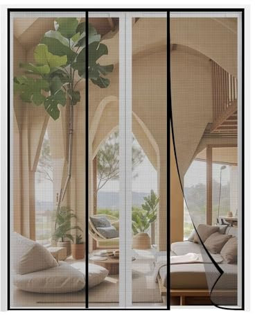 Magnetische FliegengittertüR FüR Balkon, 135x260cm Selbstdichtende NetztüR Mit Heavy Duty Mesh, Garagen FreihäNdiger TüRschutz Insektenschutz, Schwarz