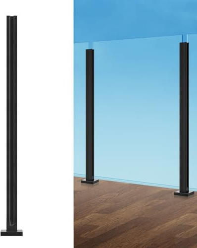 VEVOR Pince à verre en acier inoxydable 304, pince de clôture en verre de 1050 mm de hauteur, support de garde-corps en verre trempé de 10 mm à 12 mm, pour balcon, jardin, terrasse, escalier, noir