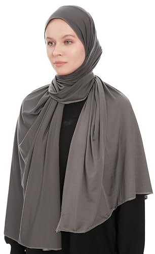 Jersey Hijab Slöja - Stretchig Mörkgrå Jersey Hijab 180x70 cm - Modern Huvudduk För Muslimska Kvinnor - Premium Jersey Kvalitet