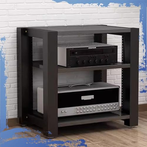 ILOOXI HiFi Rack, 4-stufiges Höhenverstellbares Audio Rack, Holz AV-Medienständer, Audio-Rack-Schrank, Perfekt für DVD-Player, Spielekonsolen, WLAN-Router (Schwarz, 3 Türen)