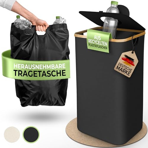 Glückstoff® Pfandflaschen Sammelbehälter [inkl. XXL Tragetasche] Flaschensammler für Küche & Abstellraum | Aufbewahrung für Leergut & Altglas | Flaschentasche | Schwarz
