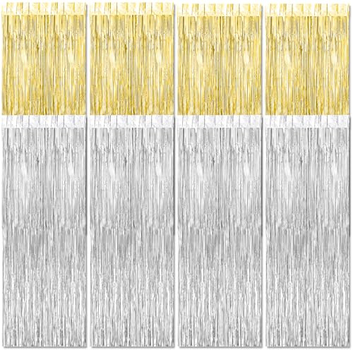 GBKDQQ 10 Stück Lametta Vorhang Silber und Lametta Vorhang Gold, 1 x 2m Glitzer Vorhang Geburtstag, Glitzervorhang Lametta für Geburtstag Party, Hochzeit, Bühnendekor, Karneval und Festivals
