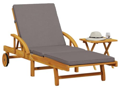 Tidyard Gartenliege Campingliege Sonnenliege Saunaliege Gartenmöbel Strandliege Liege Relaxliege Liegestuhl für Garten Terrasse Schwimmbad mit Auflage und Tisch Massivholz Akazie