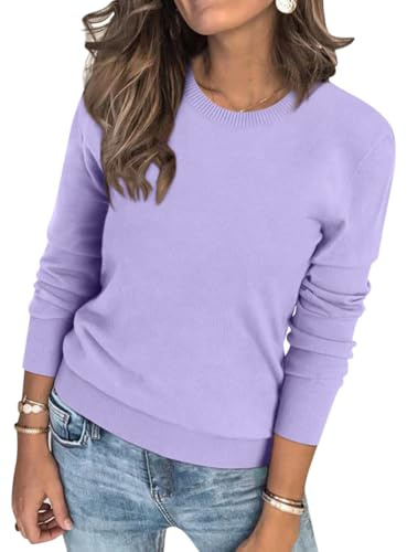 Minetom Pull Femme Hiver Chic Pullover Col Rond Chaud Sweater Vintage Pulls Tricot À Manches Longues Tops Casual Chandail Automne A Violet Clair M