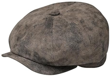 fiebig Stanley 8-Panel Pigskin Flatcap | Schiebermütze aus Leder | Schirmmütze mit Innenfutter (63-XXL, Taupe)