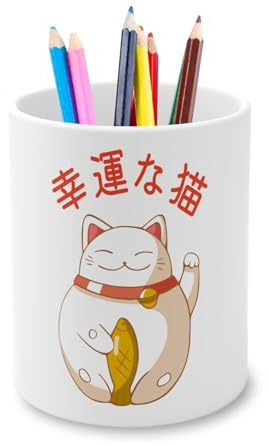 Fabulous Stifteköcher aus Keramik – Maneki-Neko Katze Japan Asien Kultur China Glücksbringer – 325 ml