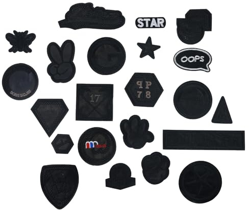 20 piezas de aplicaciones bordadas en negro, parches de PU autoadhesivos, parches decorativos para mochila, parches bordados para planchar o coser en ropa, sombreros, vaqueros