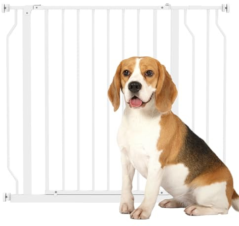 PawHut Barrera de Seguridad para Perros Extensible 75-95 cm para Puertas y Escaleras Puerta de Seguridad Apertura en Dos Sentidos y Solo una Mano Extensiones Montaje a Presión y Doble Bloqueo Blanco