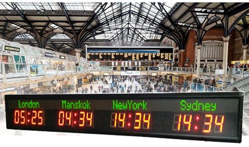 Orologio mondiale,orologio digitale a LED a colori con più fusi orari, orologio da parete con fuso orario mondiale da 3/4/5/6 città, 5 regolazioni della luminosità,per hotel/aziende/aeroporti,4Time