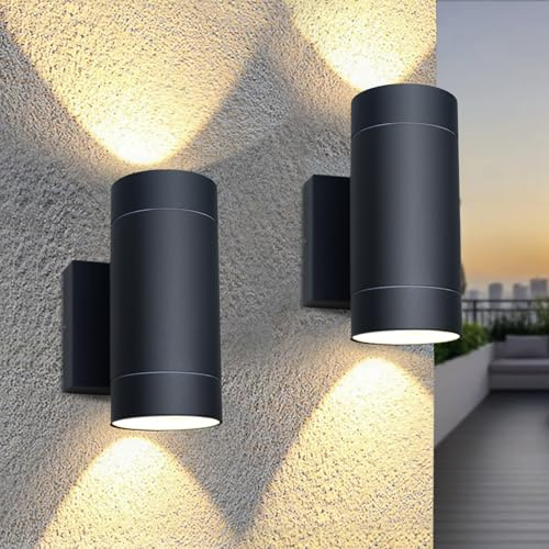 EBION Außen Wandleuchte GU10, Aussenlampe IP65 Wasserdichte Aluminium | Aussenleuchte Wandlampe Up Down, Außenwandleuchten für Garten,2 Stück,Schwarz (Ohne Leuchtmittel)
