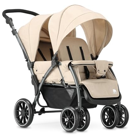 Deryan Elena Duo Cochecito doble ultramanejable. Desde el nacimiento hasta los 3 años aprox. (máx. 30 kg), 0-3 años, Sistema Click Connect compatible con 2 puertos laterales, Turón