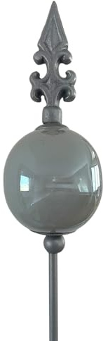naninoa Metall Stecker französische Lilie. Gartenstecker mit Keramik-Kugel. Gartendeko Gartenverzierung. grau BETONGRAU 110 cm.