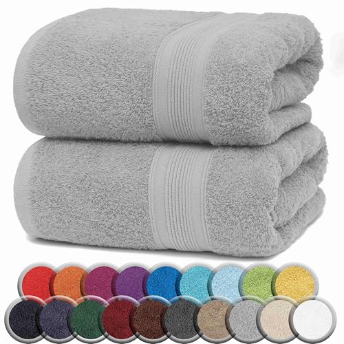 NatureMark Toallas de baño suaves, duraderas, 100% algodón, con lazo para colgar, 2 unidades, 100 x 150 cm, gris plateado