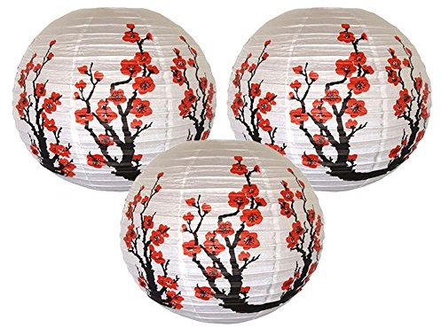TENVORA Lampions,Papierlampion 3 Teile/los rot papierlaternen 16 Zoll 40 cm Festival Papier Laterne Blume bälle Hochzeit Dekorationen(16inch)