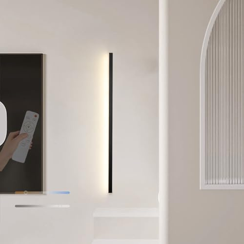 TZSMUM Moderne Wandlampe Innen LED Wandleuchte mit Fernsteuerung Wandbeleuchtung Dimmbar 2700K-6500K Wandleuchten Lange Aluminium Acryl für Schlafzimmer Wohnzimmer Arbeitszimmer (Schwarze,150cm)