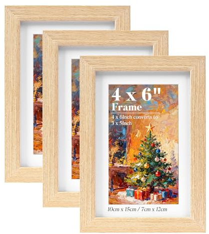 HOUSE DAY Bilderrahmen 10x15, Mini Bilderrahmen Holz, Fotorahmen 10x15 | Massivholz A6 Holzrahmen Klein für Postkartengröße, Familie, Landschaft, Haustier-Gedenkseite, Hochzeit, 3er-Pack