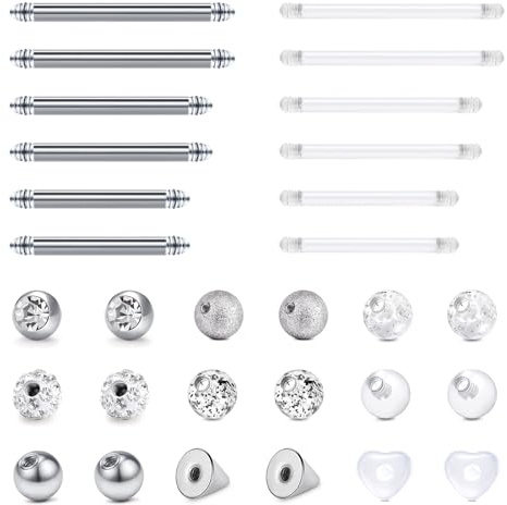 Longita 30-teiliges 14G Zungenpiercing Nippelpiercing Edelstahl Brustwarzenpiercing Industrial Piercing Set Für Zunge Brustwarze Nippel 12/14/16mm Stablänge