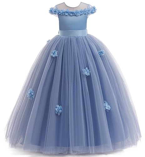 GetWish Flower Girls Formal Tulle Dress Princess Pageant Birthday Party Wedding Bridesmaid Ball Gown Long Dance Dresses