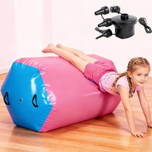 Air Roller Gymnastics Barrel with Electric Air Pump 70 * 90cm Large Inflatable Tumbling Rolle Spot Tumble Track Mat Backbend Trainer Non-Slip Soft for Training Home Practice Yoga Fitness Gym Exercise