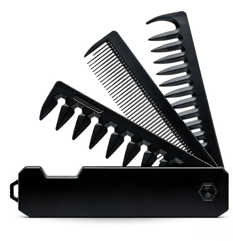 Peine plegable portátil, peine plegable, mini cepillo para el pelo, peine de barba plegable, pequeño cepillo plegable 3 en 1, peine de bolsillo con dientes finos y anchos para el cabello y el peinado